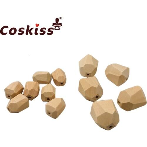 10pc Safety Wooden Chewable Faceted Beads Ecofriendly Crude Beads DIY Craft Jewelry Baby Pacifier Chain Accessories Baby Teether