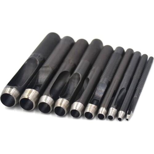 10 Pcs Round Carbon Steel Leather Craft Shank Hollow Hole Punch 1mm10mm for Leather Belt Band Gasket Tools