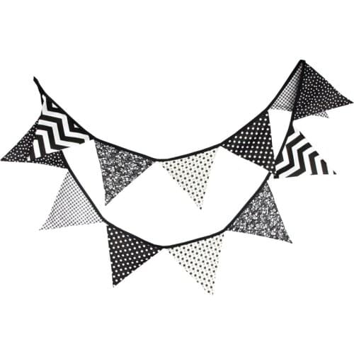 3.2m Black White Wave Line Banner Pennant Garland Flags Kids Baby Birthday Bunting Gathering Wedding Party Accessory