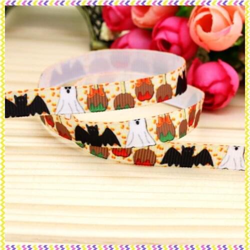 3/8'' Free shipping halloween printed grosgrain ribbon hairbow headwear party decoration diy wholesale OEM 9mm P4389
