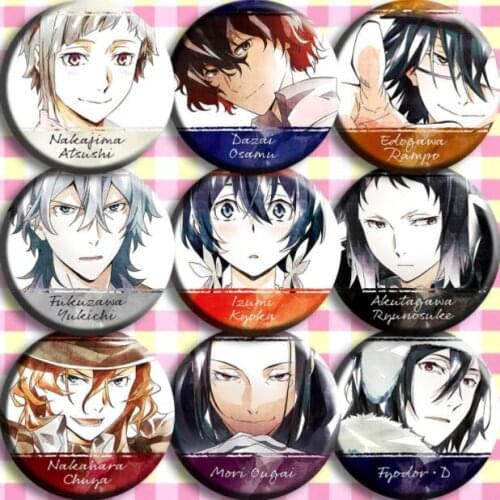 9pcs/1lot Anime Bungou Stray Dogs Nakajima Atsushi Dazai Osamu Tgodor.D Figure 4786 Badges Round Brooch Pin Gifts Kids Toy