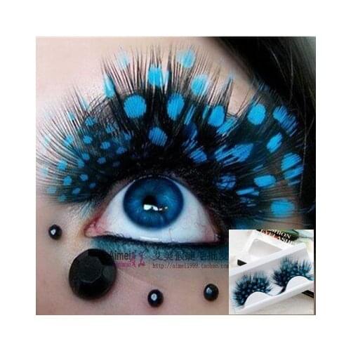 Freeshipping new arrival charming sweet feather false eyelash turquoise ultra long feather party eyelases make up extension