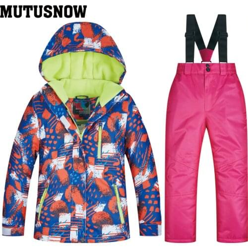 Boys Girls Kids Children Ski Suit Waterproof Ski Jacket Snow Pants Thermal Boy Girl Winter Outdoor Hooded Clothes Costume Set