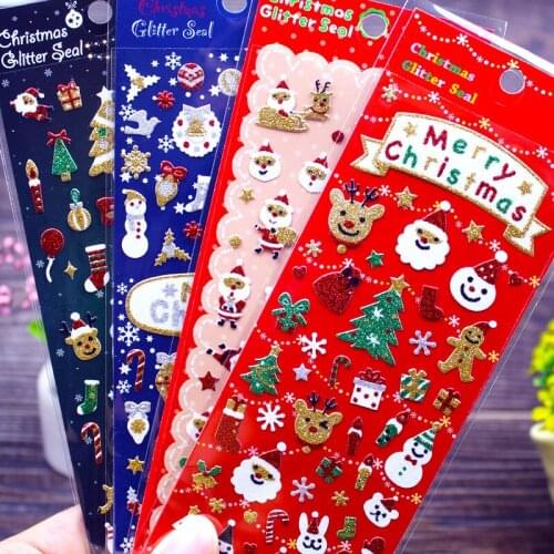 Christmas children stickers Santa Claus holiday hand account glitter decoration mobile phone cartoon small paste painting