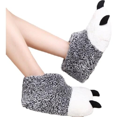 Cartoon Funny Bear Claw Indoor Slippers Men Women Winter Super Soft Velvet Plush Warm Home Slipper TPR Sole No Slip Cotton Shoes