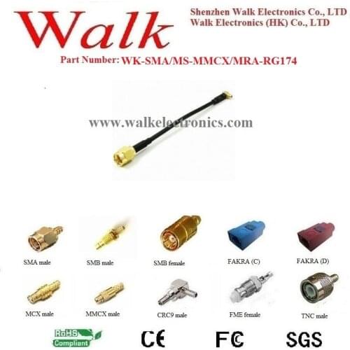 MMCX male angle SMA male rg174 cable, MMCX SMA cable, mmcx cable adapter, gsm antenna cable