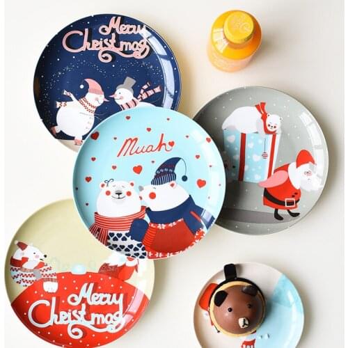Ceramic Creative Dinner Plate Cartoon Hand Painted Steak Dessert Breakfast Plate Bone China Fruit Dish New Year Christmas Gift