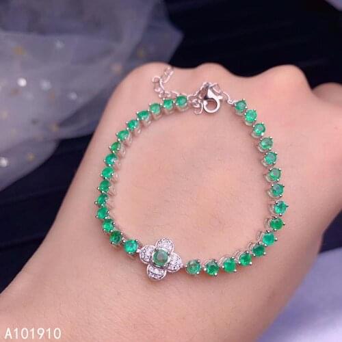 KJJEAXCMY boutique jewelry 925 sterling silver inlaid Natural emerald gemstone ladies bracelet support detection luxurious