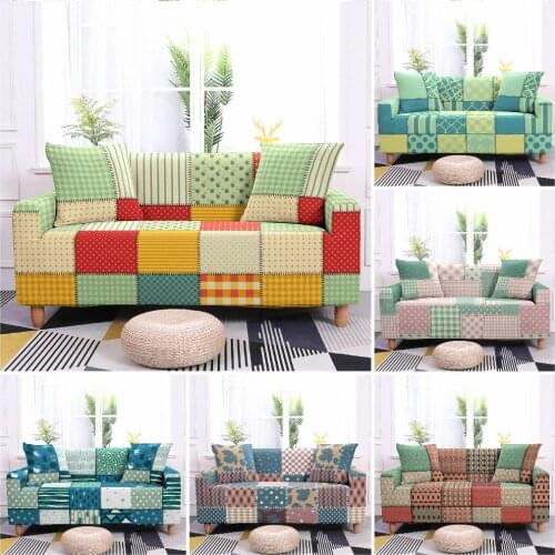 Classical Simple Geometric Printed Sofa Cover Elastic Plaid Pattern Sofa Slipcovers for Living Room L-shape Couch Cover