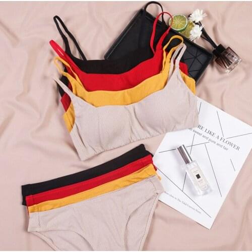 2021New cotton lingerie comfortable womens small chest simple female wirefree bra set sexy brassiere stretchy tank crop top