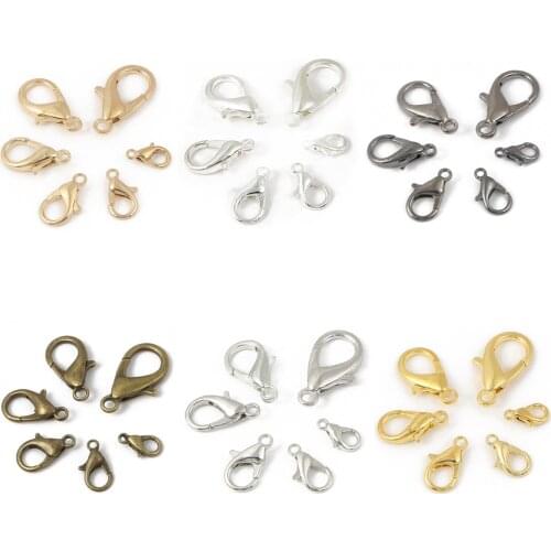 10Pcs 10/12/14/18/21mm Rhodium Gold Metal Lobster Clasp Hooks End Connectors For Jewelry Making Findings Necklace Bracelet DIY