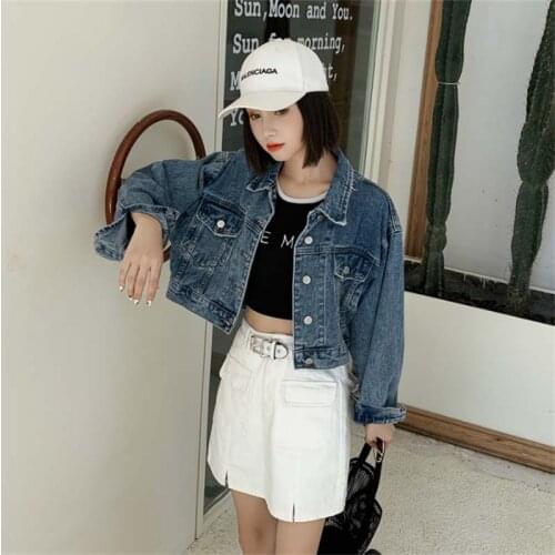 GUUZYUVIZ Blue Short Denim Jacket Women Casual Korean