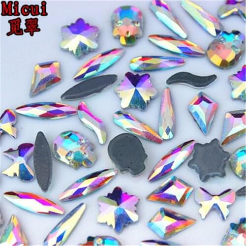 Micui 30PCS Multiple Shapes Crystal AB Hotfix Rhinestone Flat Back Iron On Glass Rhinestones Stones MC344