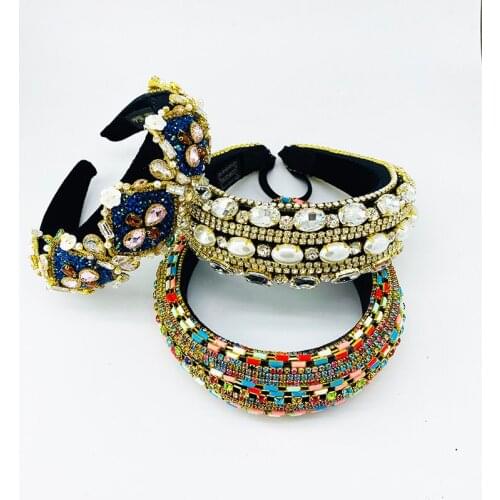 Baroque Fashion Sponge Headband,Drill Chain Crystal Hairband,Heavy Hairhoop,Queen Crown ,Exaggerated luxury,Office Wedding