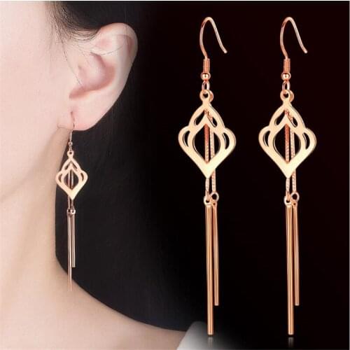 Fashion Retro Long Tassel Earrings Silver Plated Lady Party Accessories Rose Gold Exaggerated Ear Hook Earrings Women Jewelry