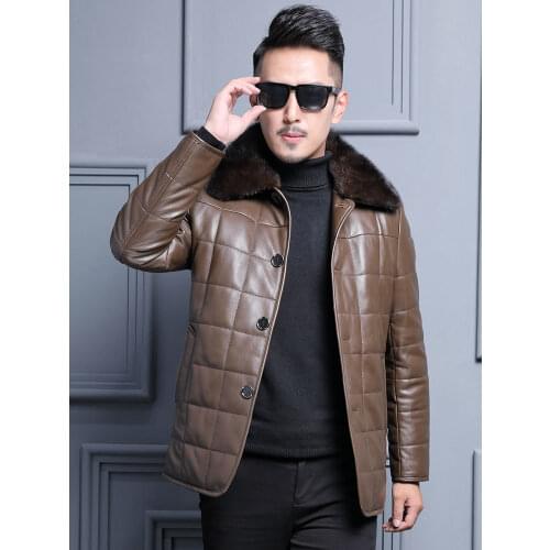 Autumn Winter Jacket Genuine Sheepskin Coat Real Wool Fur Lining Mens Leather Jackets Mink Collar ML-127605