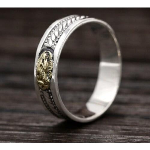 BOCAI New 2021 Trend Real S925 sterling silver jewelry Retro Personality Fine Style Virgin Mary Mens and Womens Rings