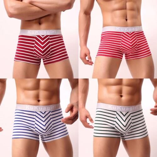 Men Low Waist Trunks, Printed Pattern Breathable and Elastic Underpants, Green/ Blue/ Dark Red/ Red