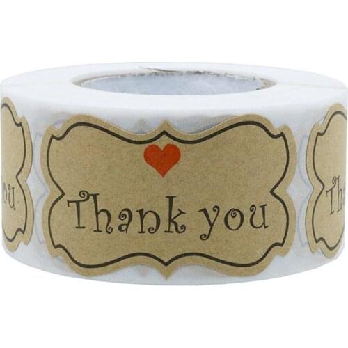 500pcs/lot Vintage"Thank you" Heart Kraft paper Seal sticker For handmade products baking products sealing sticker Label