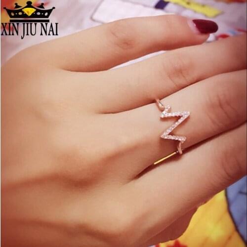 Fashion fashion Europe and America new lightning ECG womens zircon Heartbeat curve rsoe gold ring for cross-border jewelry