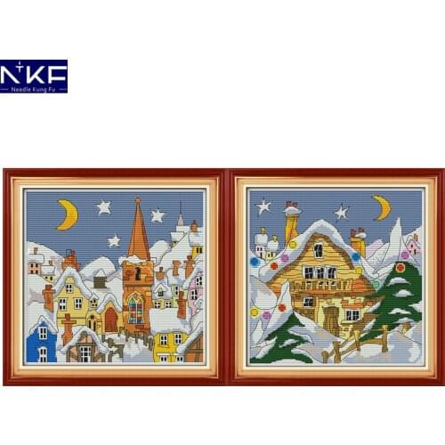NKF Street snow scenery style embroidery sets needle craft stamped counted cross stitch patterns for home decoration