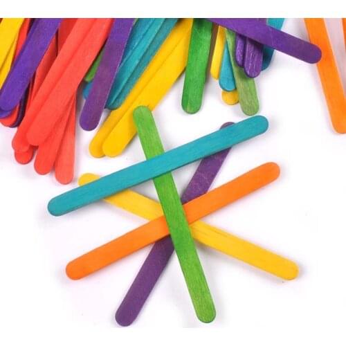 50Pcs/Lot Natural Wood & Colorful Wooden Popsicle Stick For Ice Cream Sticks Kids Educational Toys Handmade DIY Wood Craft Arts