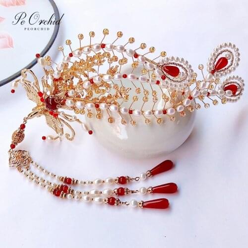 PEORCHID Hanfu Hairpin Headdress With Phoenix Ancient Chinese Hair Sticks Long Tassel Women Girls Craft Gift Hair Accessories