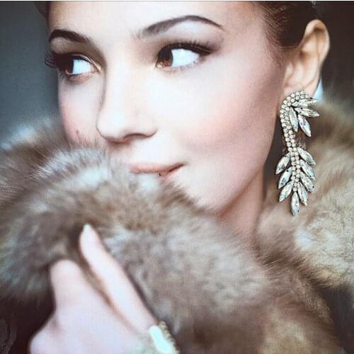 Luxury Clear Crystal Tassel Earrings Women Bohemian Statement Long ZA Earrings Jewelry Fashion Glass Leaf Fringe Dangle Earrings