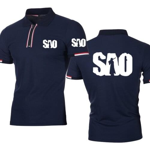 NEW Fashion trend Summer new Mens tops Anime Sword Art Online Solid color high quality cotton Striped SAO Mens polo shirt