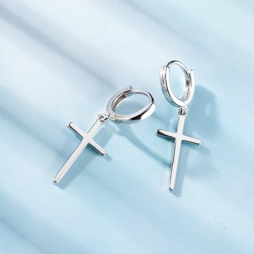 S925 sterling silver net red same style Hong Kong style cross earring temperament Korean personality men and women ear ring cold