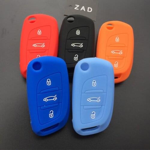 ZAD silicone car key case cover holder set for Citroen C2 C3 C4 C5 DS4 For Peugeot 107 207 307 407 308 607 3button Folding Key