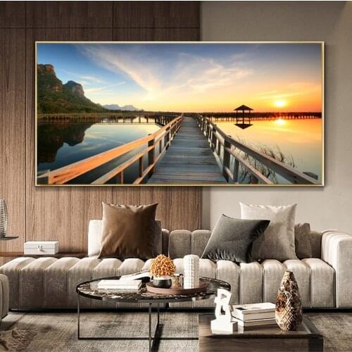 Modern Natural Landscape Poster Sky Sunrise Bridge Painting Printed On Canvas Home Decor Wall Pictures For Living Room No Frame