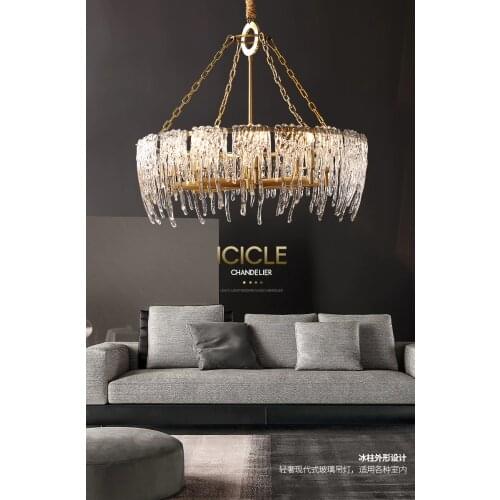 Light luxury glass living room dining room duplex floor master bedroom post-modern creative lighting ice cube chandelier