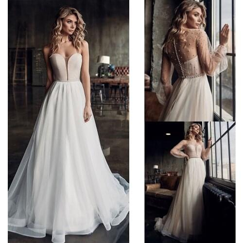 A-line Weddding Clothes Cut-Out Illusion Removable Puff Cover 2020 Latest Version Design Fashion Floor long wedding dress