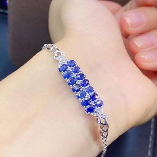High Quality Blue Natural And Real Sapphire chain bracelet 925 sterling silver Fine jewelry