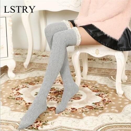 Womens Anime Cosplay Lolita Maid Girls Lace Top Thigh High Socks Over Knee Leg Warmer Leggings Sexy Cotton Stocking Accessories