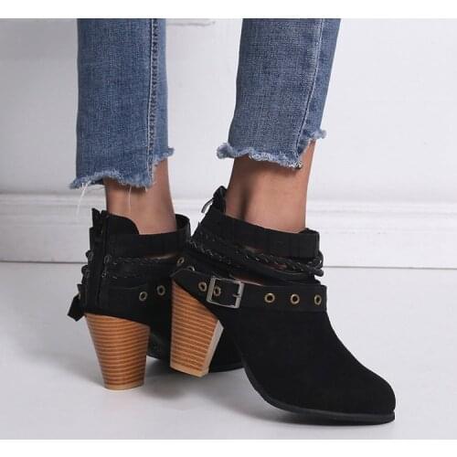 Uh8 Women Boot Fashion Casual Ladies Shoes Buckle Fashions Boots Suede Leather Buckle Boots High Heeled Zipper Snow Shoes