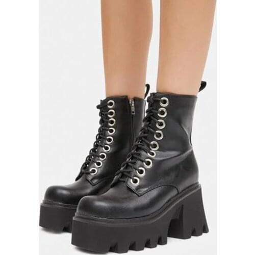 Goth Motorcycle Boots Women Platform Chunky Autumn Winter Shoes Ankle Boots Female Lace-up Punk Heel Demonia Boot Brand Designer