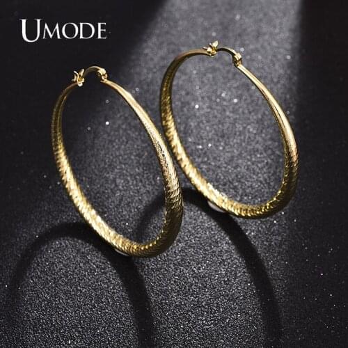 UMODE NEW 3 Sizes Square Pattern Earrings Electroplating Gold for Women Fashion Earring Jewelry Dating Party Gift UE0740