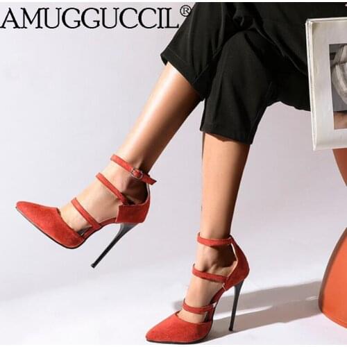 2021 Plus Big Size 34-48 Black Red Apricot Green Orange Buckle Fashion Sexy High Heel Spring Summer Lady Shoes Women Pumps D1335