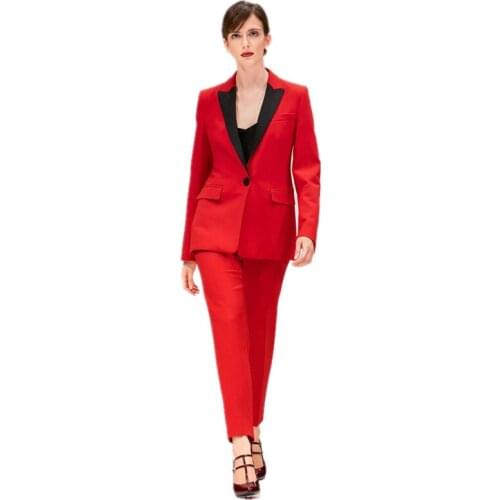 Women Pant Suits Formal Black Notched Lapel Suits For Women One Button Business Women Suits Ladies Business 2 Piece Suits