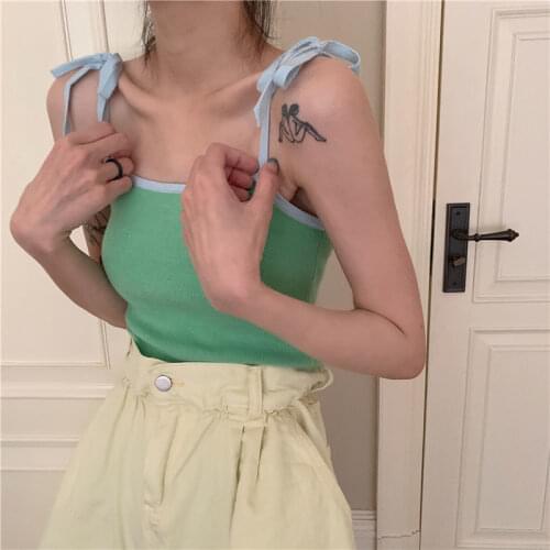 Womens Suspender Patchwork Vest 2021 Summer Sweet Cute Simple Slimp Womens Soft Comfortable Frenulum Vest Short Top