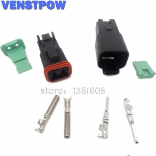 1 Set Black Deutsch DT06/DT04 2 Pin Waterproof Electrical Wire Connector Plug Kit 22-16AWG for Car Bus Motor Truck