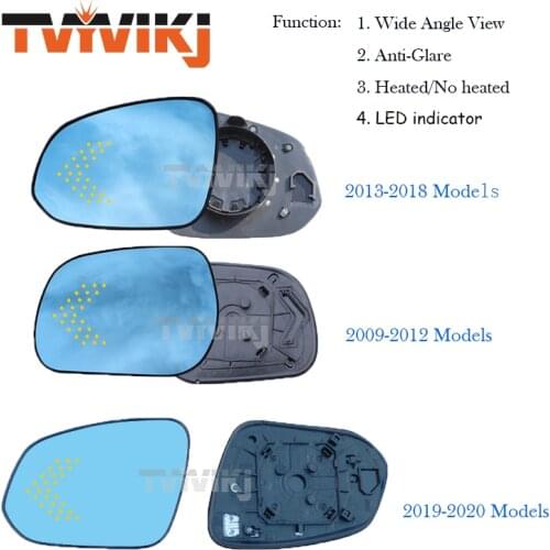 1 pair Side rearview mirror blue glass lens with LED indicator For Toyota RAV4 2009-2020 Wide Angle View anti glare door mirror