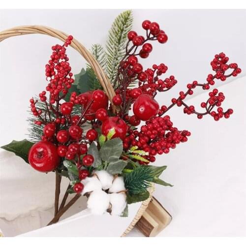 1Pc DIY Artificial Red Berry Christmas Fruits Bouquet Home Decor Wedding Mini Wreath Decoration Xmas New Year Decorated Gift Box