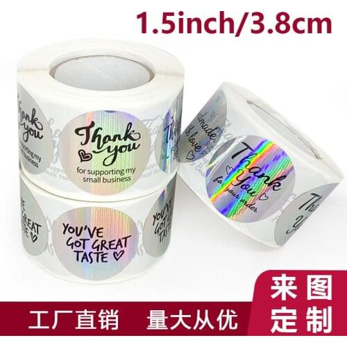 38mm Rainbow Laser Thank You Stickers Small Business Stickers 500pcs Adhesive Labels for Business Boutiques Wrapping Supplies