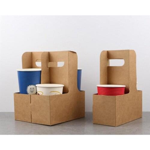 5PCS Disposable Kraft Drink Carrier Kraft Paper Cup Tray Cup Holder Coffee Drink Tray for Tea Drink Coffee