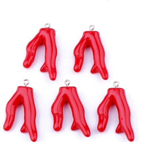 5pcs Hot Red Imitation Coral Ox Horn Resin Charms For Earring Necklace Findings Dangle Earring Keychain Diy Pendant Jewelry Make