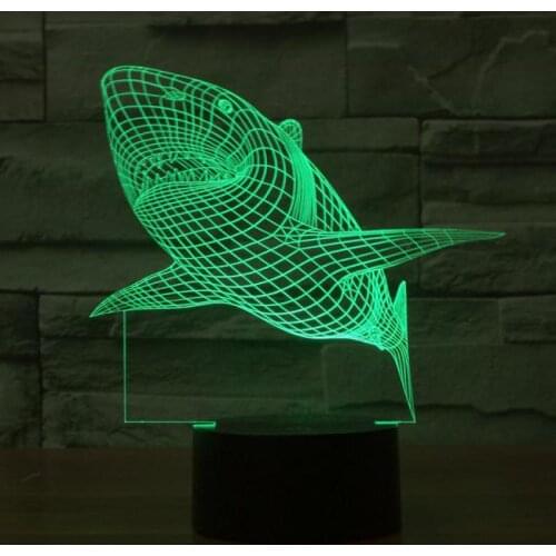 Shark 7 Color Vision Stereo 3d Lamp Led Gradual Touch Charging Vision Table Led Night Light Fish Lovely Cartoon Childrens Toys