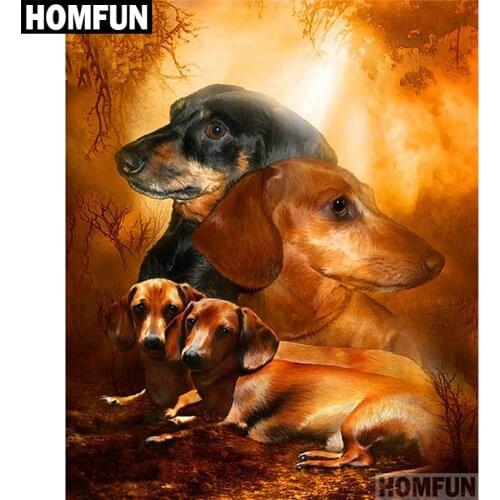 HOMFUN Full Square/Round Drill 5D DIY Diamond Painting "Dog Family" 3D Embroidery Cross Stitch 5D Home Decor A00712